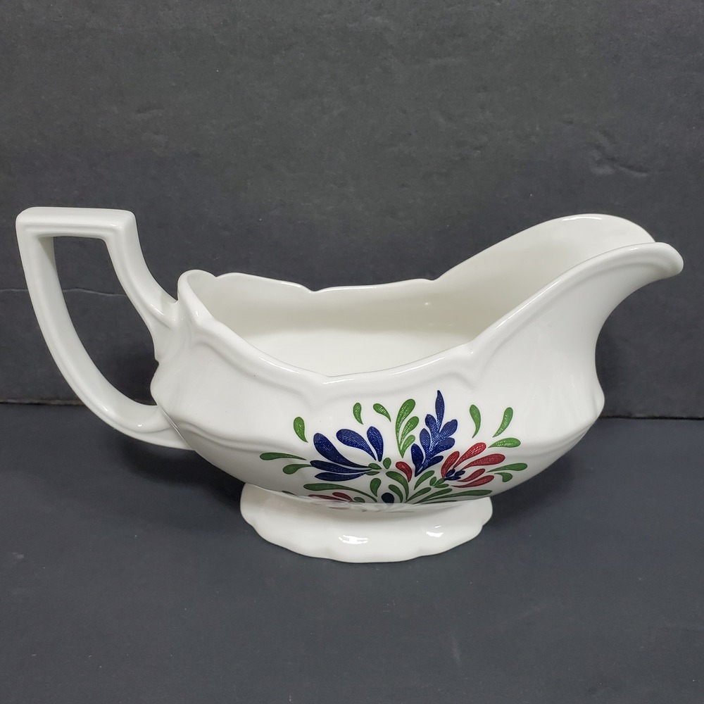 Vintage JOhnson Brothers England Gravy Boat White Floral Scalloped Ceramic